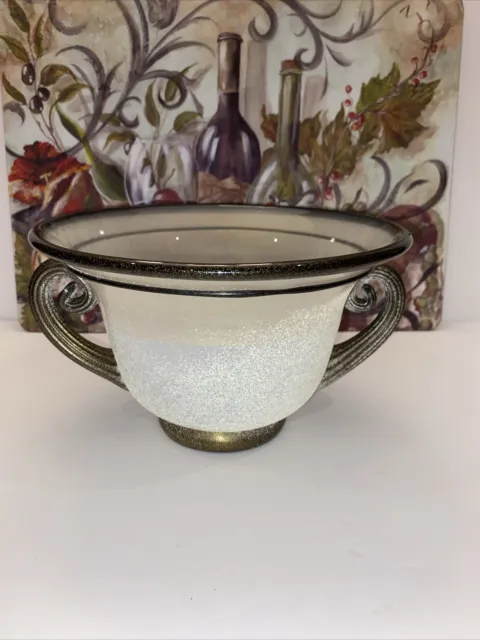 Bucella Cristalli Murano Glass Decorative Bowl With Gold & Black  Speckled Trim
