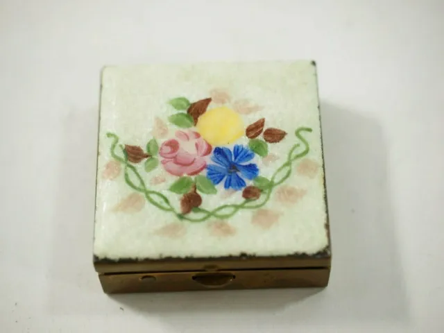 Antique Hand-Painted Porcelain Lidded Brass Box