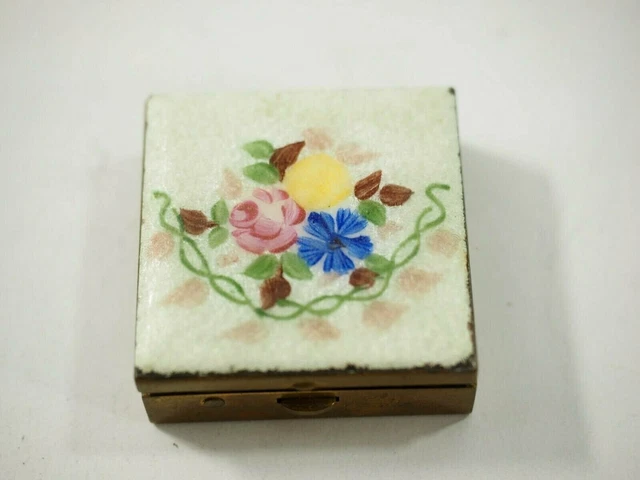 Antique Hand-Painted Porcelain Lidded Brass Box