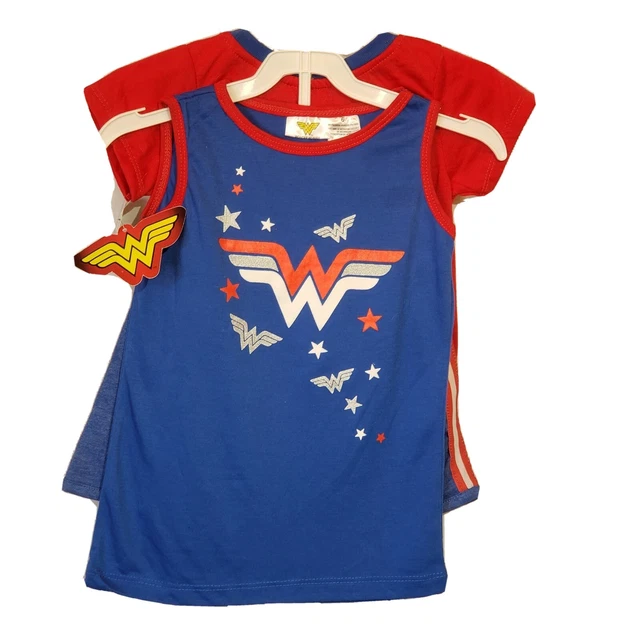 NWT Girls 3Pc Wonder Woman Spring Summer Playwear Outfit Pajamas Set Size 6