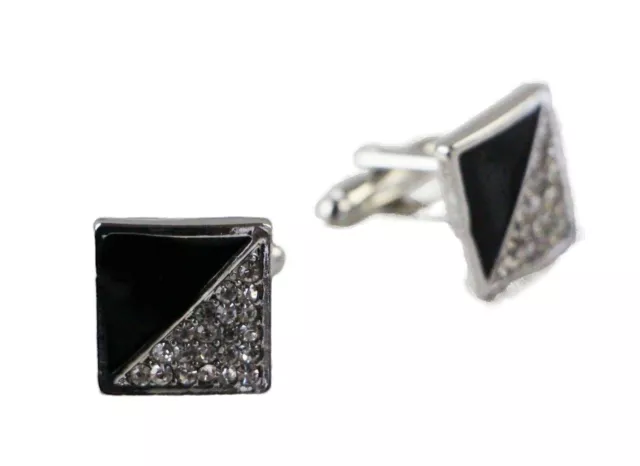 Cufflinks Mens Shirt Wedding Cuff Links Metal Square Rectangle Silver Black Gold