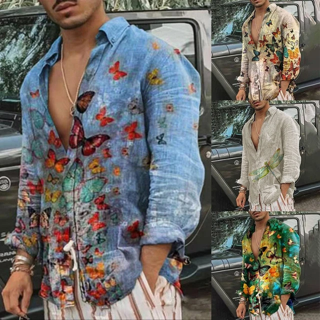 CAMICIA HAWAIANA UOMO tempo libero stampata manica lunga camicie a bottone top EUR 19 24 PicClick IT