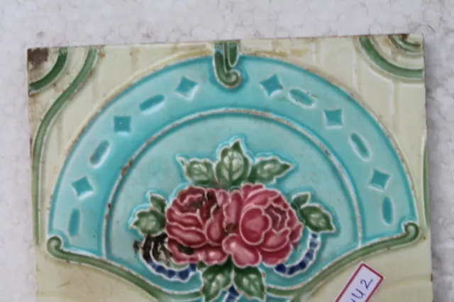 Vintage Tile Art Nouveau Majolica Pink Flower Design Architecture Tile Nh4442 2