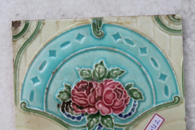 Vintage Tile Art Nouveau Majolica Pink Flower Design Architecture Tile Nh4442 2