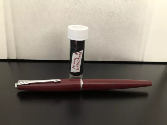 Vintage Parker 45 Arrow Red Fountain Pen with Converter & Ink Vial