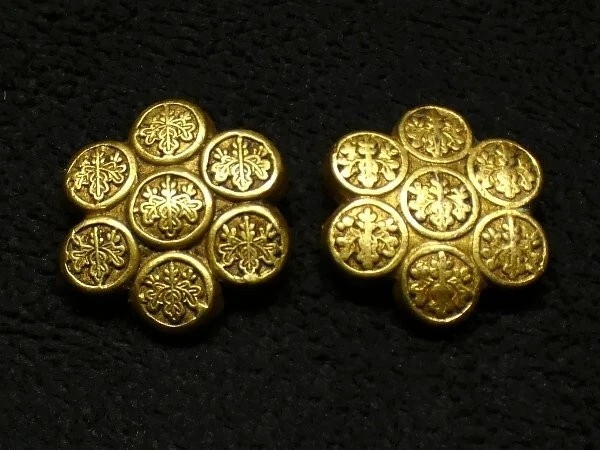 Menuki Japanese Sword Fittings Japan Antique Paulownia Seven Day Crest Copper JP