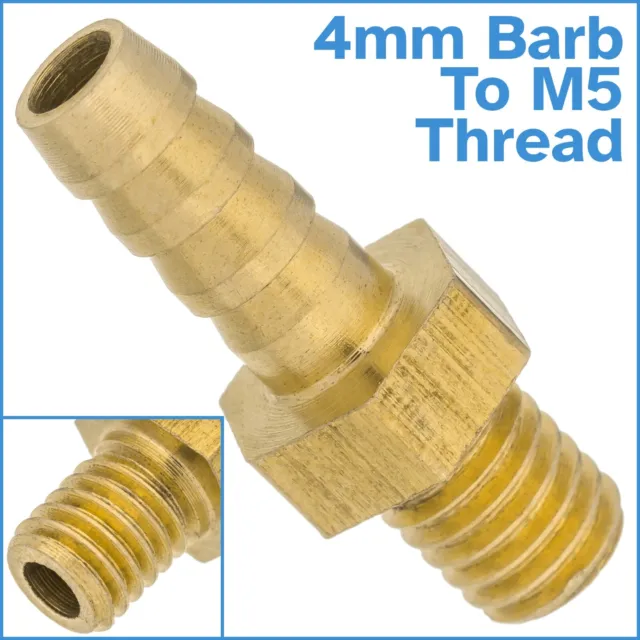 Brass 4mm Barb Hose To M5 Metric Male Threaded Pipe Fitting Tail Connector