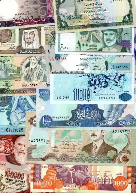 LOT 17 Billets DIFFERENT PAYS ARABE MAURITANIE ALGÉRIE Oman LIBYE YEMEN NEUF UNC