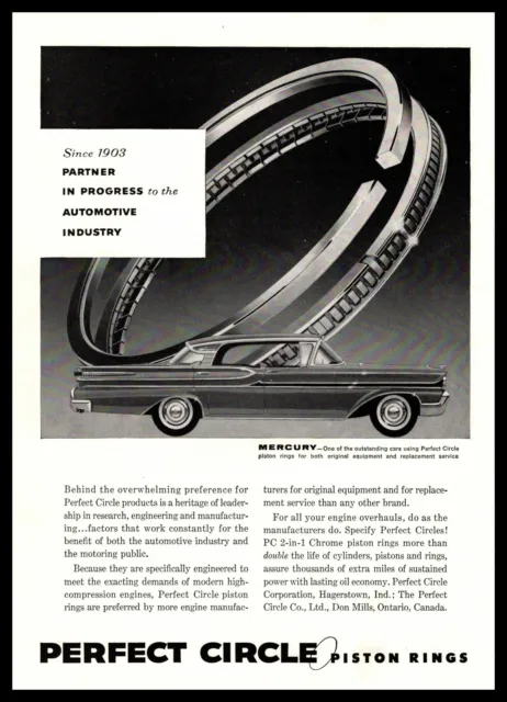 1958 Mercury 4-Door Perfect Circle 2-In-1 Chrome Piston Rings Vintage Print Ad