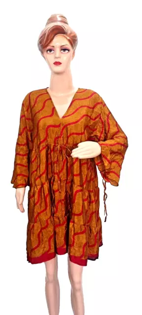 Indio seda Kantha hecho a mano mujeres kimono bata estilo hippie kimono vestido