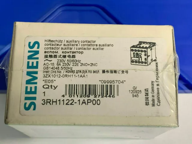 Contacteur Siemens  3RH1122-1AP00   AC-15: 6A   230V  22E 2NO-2NC NEUF / NEW