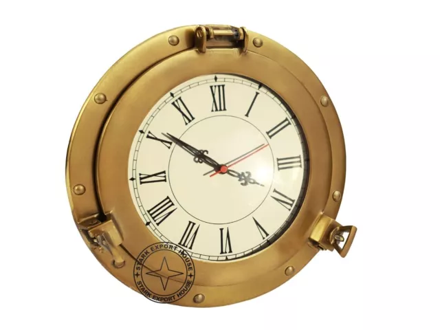 15 Inch Antique Navigation Marine Ship Porthole Brass Wall Decor Clock   S V T