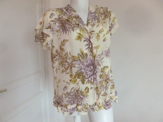 Chemisier Léger 100% Soie Chanon - Imprimé Coquelicot Sur Jaune - Taille 44 (FR) - Occasion Très Bon état