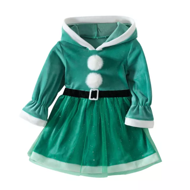 Toddler Girls Long Sleeve Christmas Hooded Fleece Tulle Princess Dress 3