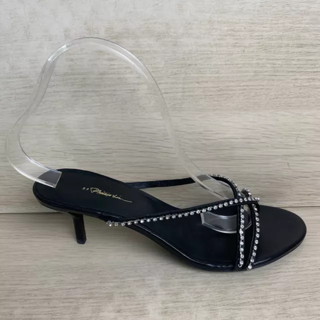 3.1 Phillip Lim “Kiddie” Black Leather Open Toe Crystal Embellished Sandals, 39 2
