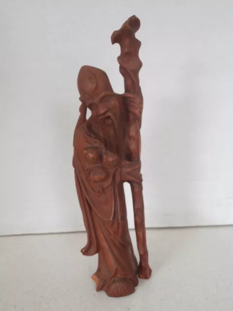 Antique Chinese Statue Red Wood Hand Carved Old Wise Man 2