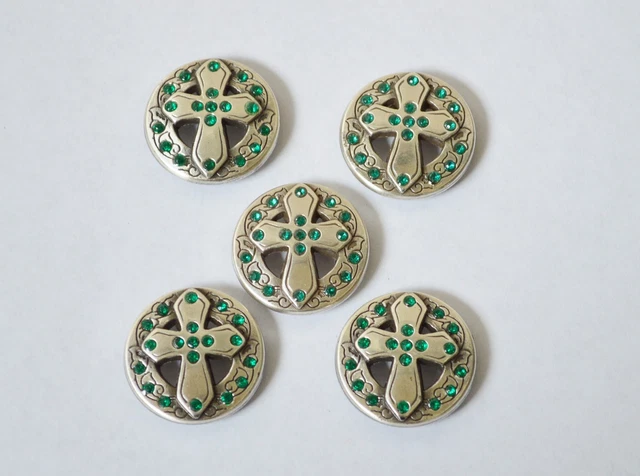 Menge 5 Enmon Kreuz Grün Strass Concho Leder Western Rund Silber Gürtel