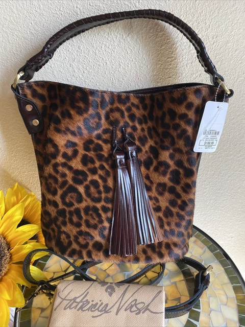 NWT PATRICIA NASH Torresina Tooled Leather Bucket Bag Leopard