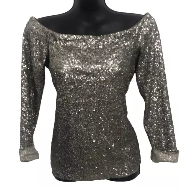 Bailey/44 Silver off shoulder sequin metallic top size Large