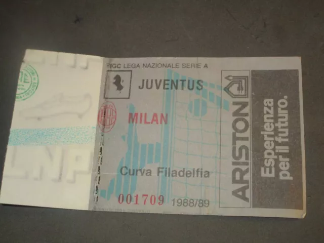 Biglietto Juventus F.c.- Milan  Serie A 1988-89  - Curva Filadelfia     Ottimo