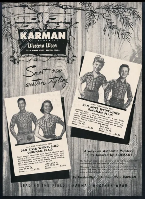 1957 Karman western wear men's women's kids shirt photo vtg print ad