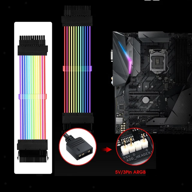 GPU CABLES RGB Cable PSU PC Cable Extensions Support Control PC24PIN £