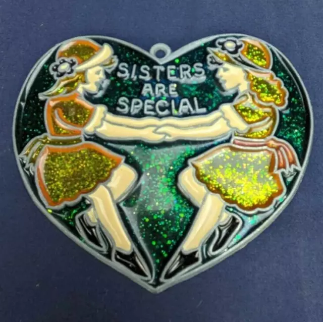 Handmade "Sisters Are Special" Heart Shaped Christmas Ornament Stained Glass