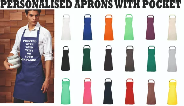 PERSONALISED APRONS - Any Logo/Text - Bistro, Cafe, Restaurant - (With Pocket)