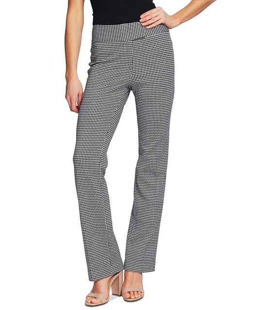CeCe Women's Zippered Houndstooth Straight Leg Pants Gray Size 14