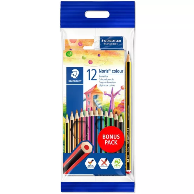 Staedtler Noris Colour 185 Coloured Pencil Set of 12 + Graphite Pencil & Eraser