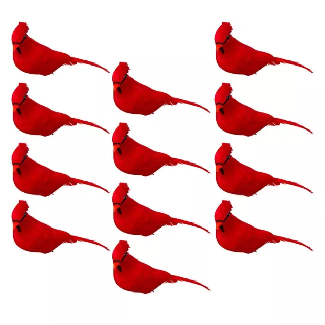 12pcs Artificial Red Clip-on Cardinals Feathered Birds Christmas Ornaments