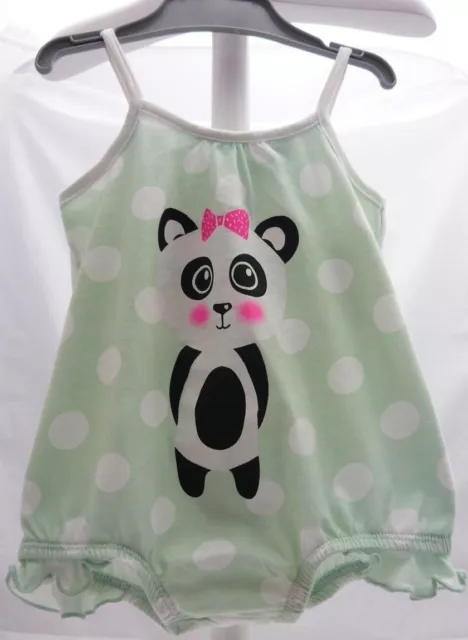 Kiabi  body à brides vert à pois blanc avec motif imprimé panda bébé fille3 mois