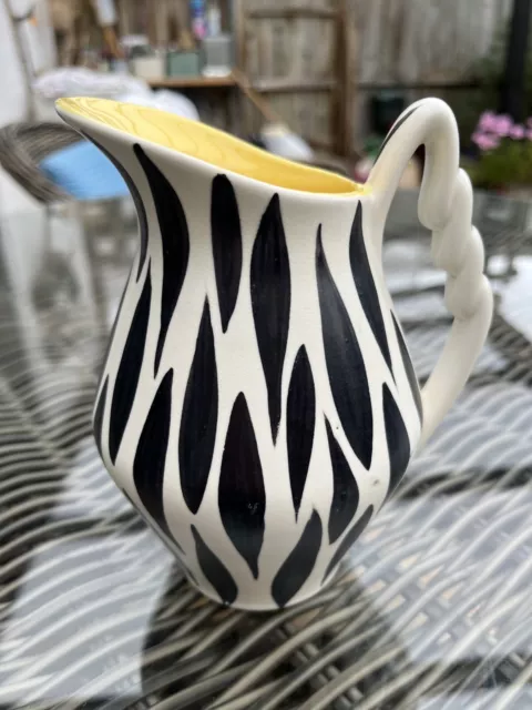 Zebra Striped Jug / Vase With Yellow Interior. 1950s? Stamped LNAP Ruby