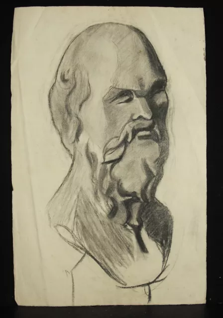 Dibujo Original A Carboncillo Arte Escultura Grecorromana Estudio c1900