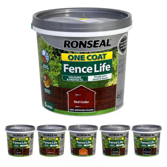 Ronseal One Coat Fence Life Garden Shed & Fence Paint Quick Dry Wood Stain 5L