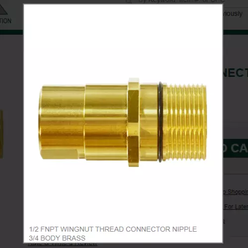 1/2 Fnpt Wingnut Thread Connector Nipple 3/4 Body Brass # 61050