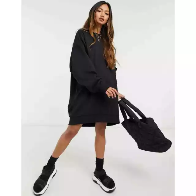 ASOS Weekday Liza Mini Sweatshirt Dress in Black Oversized 0