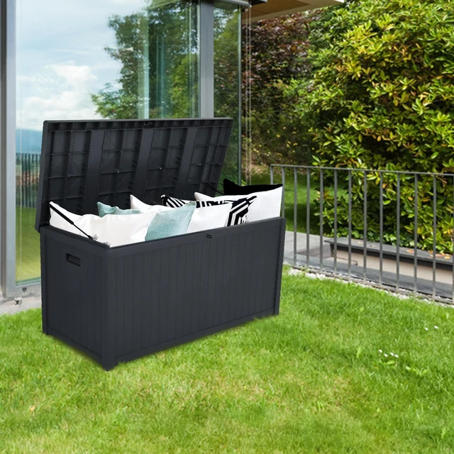 Outdoor Storage Box Rattan Effect Garden Cushion Organizer Patio Deck Cabinet