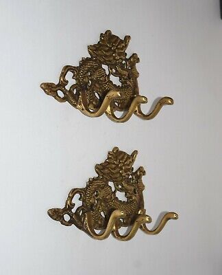 Chinese Dragon Brass Coat Hook Asian Serpent Wall Hanging Set of 02 Pieces HK200 3