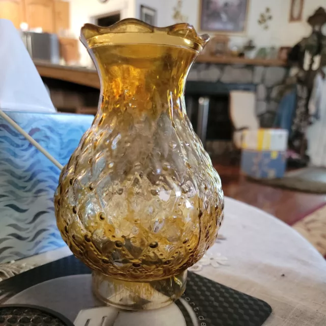 Amber Colored Glass Diamond Quilted Lamp Chimney Shade Oil Electric 7" Tall