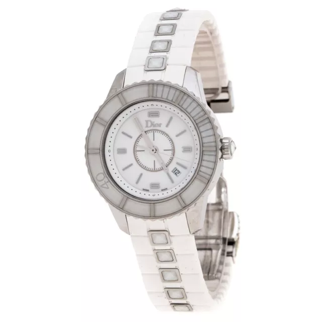 Dior White Stainless Steel Rubber Christal CD113112 Women's Wristwatch 33 mm