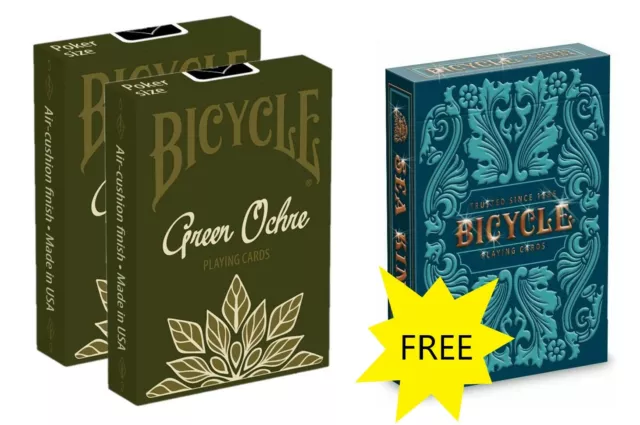 BICYCLE Poker Playing Cards, Green Ochre +1 Deck SEA KING 2020 for FREE