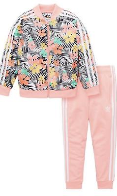 Adidas Originals Childrens Kids Floral Tracksuit - Pink - UK 6-7 YEARS