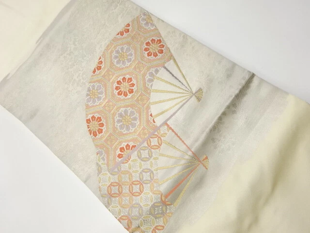 6098553: Japanese Kimono / Vintage Nagoya Obi / Woven Flower Crest & Shippo Patt