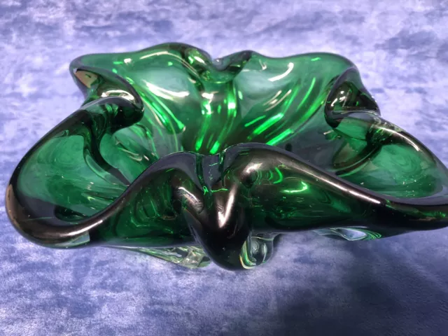 Murano Art Glass Bowl Alfredo Barbini Sommerso  Ashtray Emerald Green Venetian