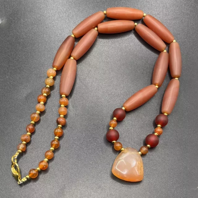 Ancient Himalayan Tibetan Old  Carnelian Agate Stone Beads Beautiful Necklace