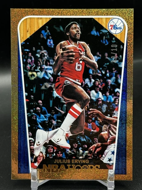 2018-19 CARTA TRIBUTO NBA Hoops Julius Erving #287 76ers Gold Sparkle ...