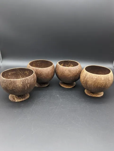 Footed Natural Coconut Cups Tiki Bar Set Of 4