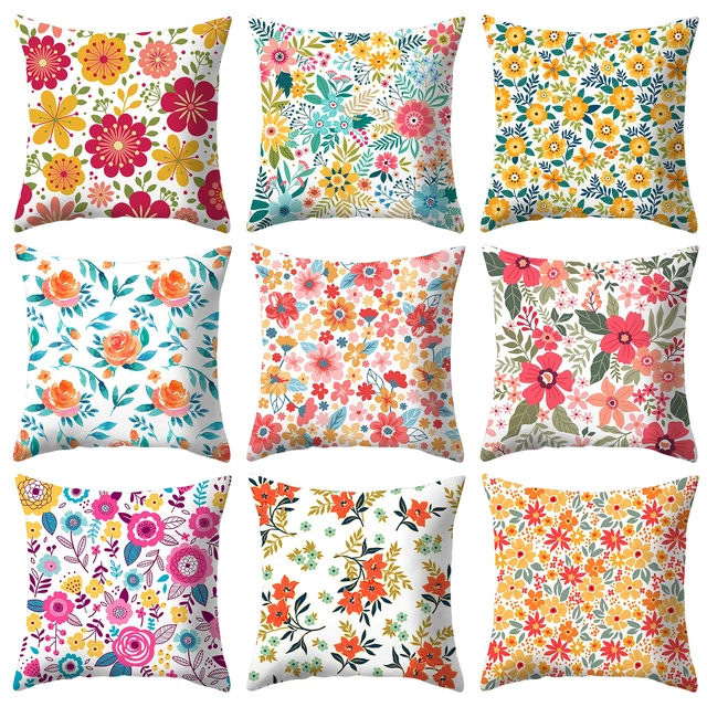 Funda de almohada suave y transpirable con estampado floral color brillante