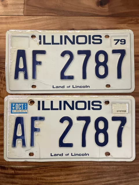 Vintage Pair of 1979 ILLINOIS License Plates AF 2787, Set of 2 Matching